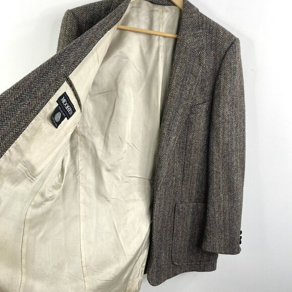 VTG HARRIS TWEED Blazer Sport Coat Jacket Herringbone Wool Size 44L Brown FLAW - Picture 4 of 9